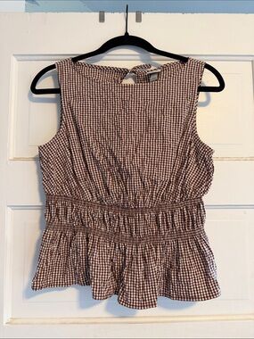 a new day Brown Gingham Smocked Peplum Camisole
